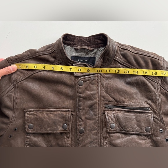 Lucky Brand Manx Cafe Racer Brown Leather Biker Moto Jacket Men's Size S - Picture 11 of 13